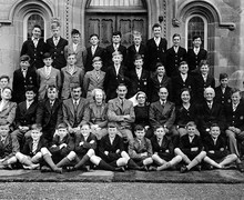 Group of pupils and staff evacuated to Hartree House near Biggar during the 2nd World War, Summer Term 1944