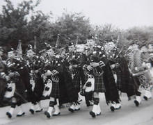 March past of the Pipe Band at Summer Camp, 1956